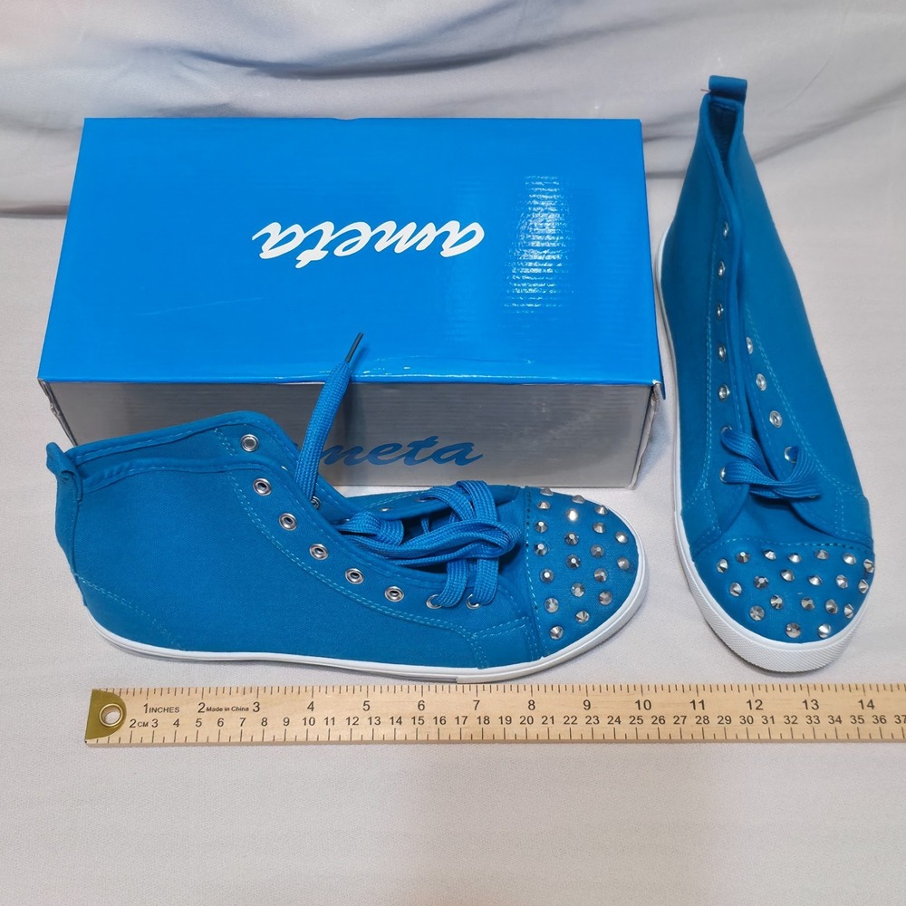 Ameta Girls Blue High Top with Rhinestone Lace Up Shoes Size 10 NWT‎ - Picture 6 of 6